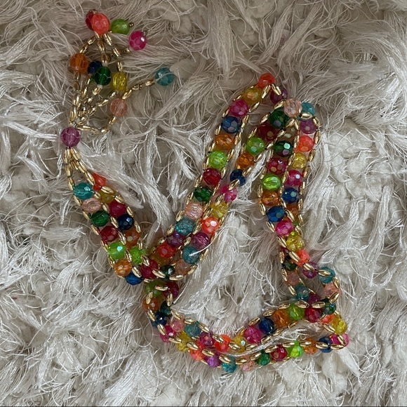 STATEMENT fringe necklace fun multi colored with gold accent - Picture 4 of 8